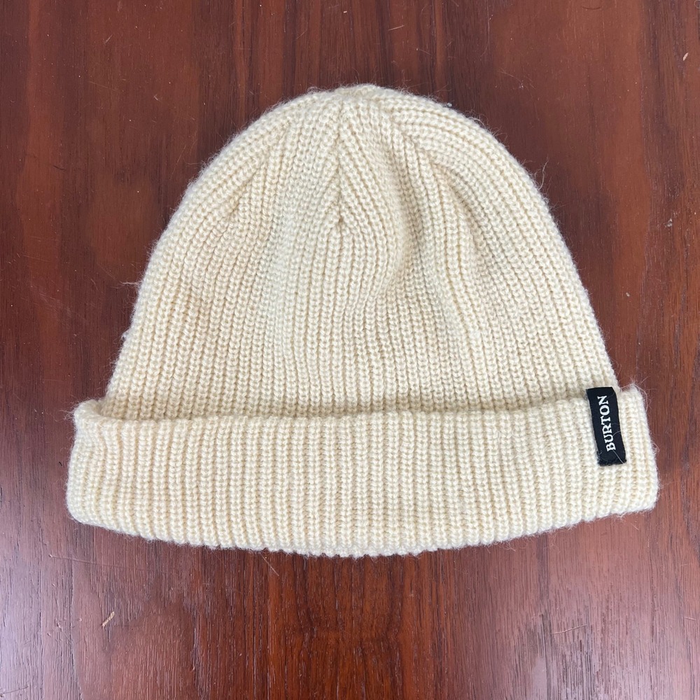 Burton Cream Ribbed Knit Cuffed Beanie Hat Off-White One Size 15567